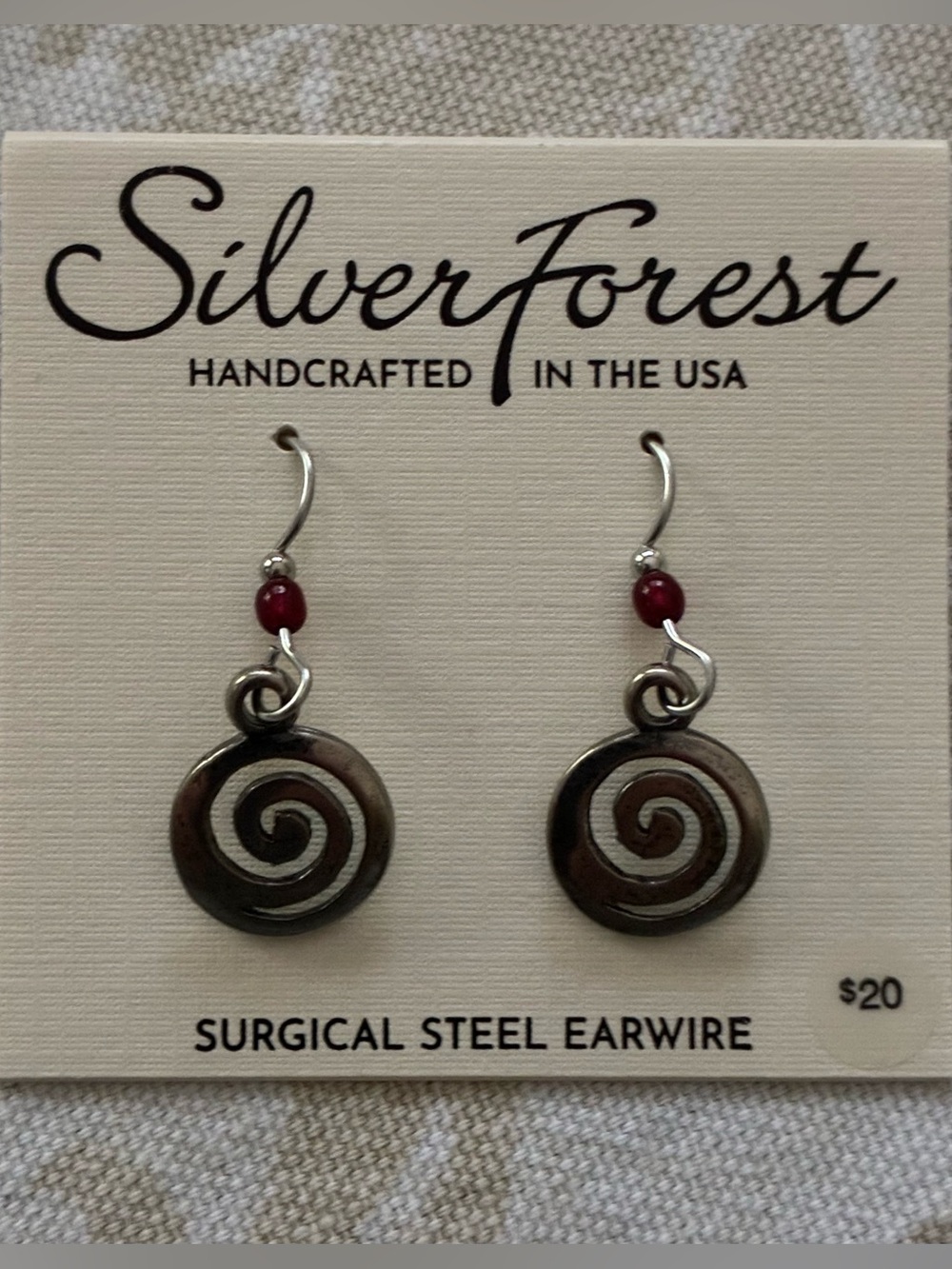 New Silver Forest Spiral Swirl Earrings Bead Silver Tone Dangle Surgical Steel